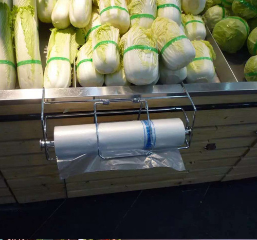 Supermarket Continuous Roll Bag Stand Stainless Steel Bag Rack Fruit Stack Head Hanging Rack Shelf Hanging Rack Continuous Roll Bag Stand