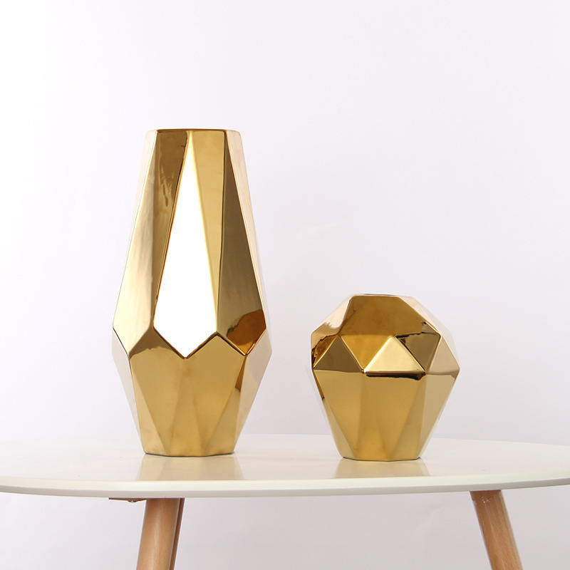 Luz galvanoplastia de lujo simple nórdico noble oro geométrico abstracto florero cerámica decoración suave al por mayor