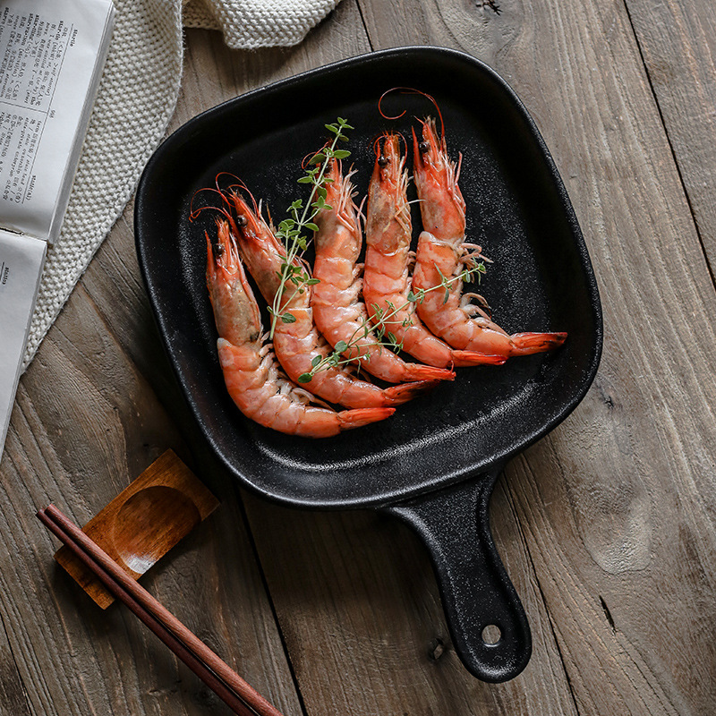 Negro plato de cerámica mango pan para hornear cubertería cuadrada
