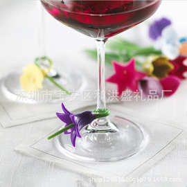 硅胶蝴蝶花束红酒杯标记花朵创意玻璃杯标识蝴蝶花卉形状酒杯标签
