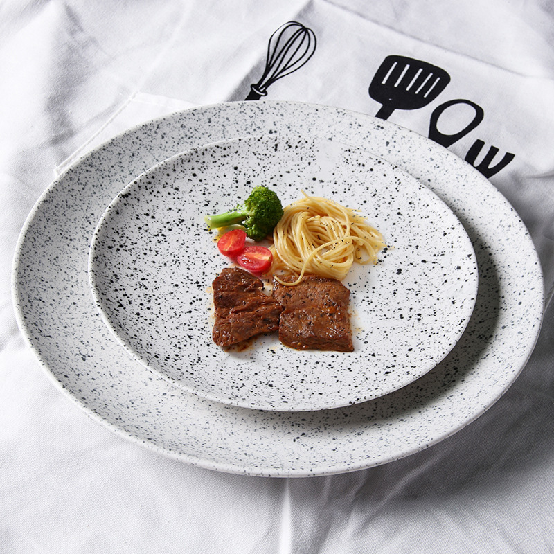 Blanco y Negro punto redondo crear filete pasta placa de cerámica