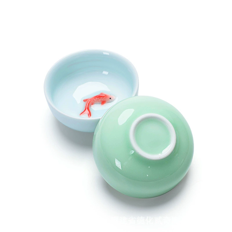 Ceramic Tea Cup Set, Hand-Painted Koi Design, Multi-Color Options, 6-Piece