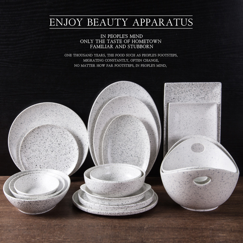 8 10 12 14 pulgadas Oval creativo luz profunda sopa ensalada de frutas pasta punto tinta negro placa cerámica al por mayor