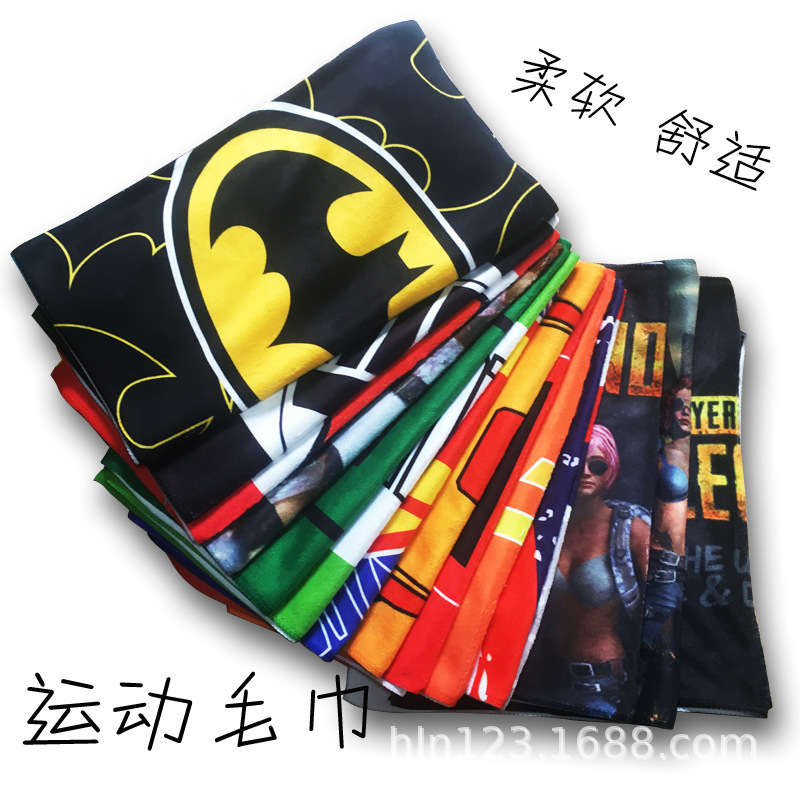 Superhero towel Iron Man Superman Spider-Man Captain America fiber printing sports sweat towel bath towel