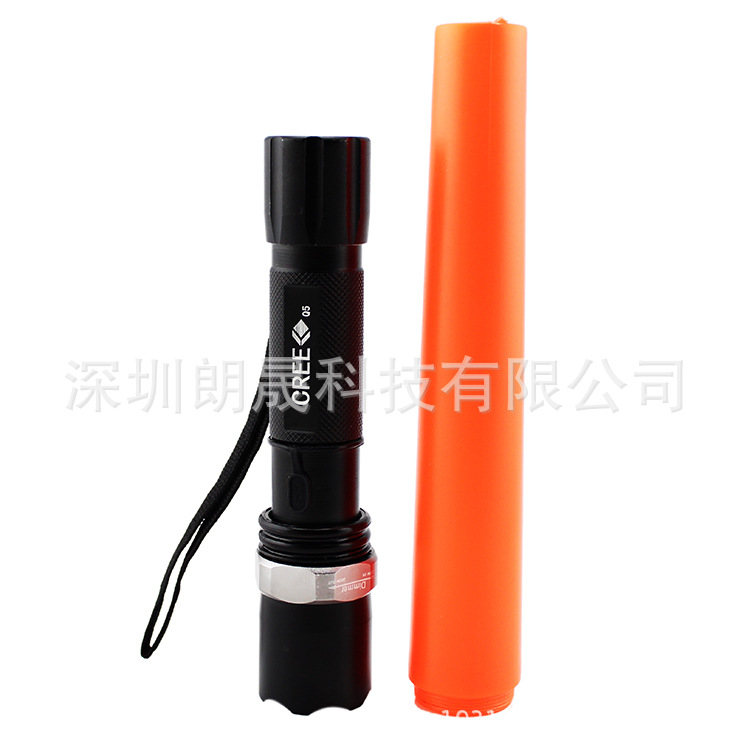 Linterna LED tipo bastón de doble propósito, recargable, de aleación de aluminio, luz de advertencia, barra fluorescente, luz de señalización, linterna con zoom óptico