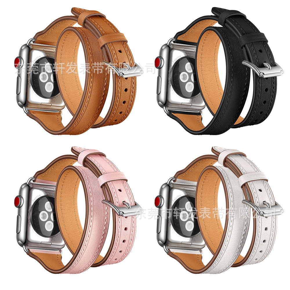 Adecuado para Apple Watch watch12345678 generación delgada doble anillo primera capa correa de reloj cuero genuino