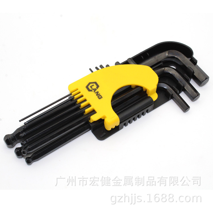 工业级扳手工具 铬钒钢光亮黑英制9件套加长球头内六角扳手套装