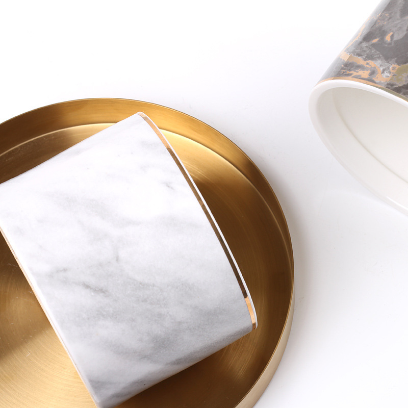 Nórdico de tres capas de mármol de cerámica sellada tarro de almacenamiento de café multi-grano con tapa adornos de decoración suave