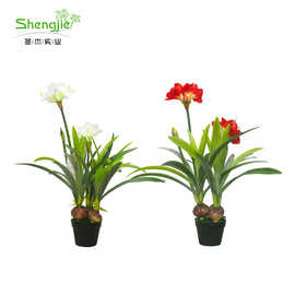 仿真兰花盆栽 批发仿真植物朱顶兰假花落地盆景 绢布假花植物