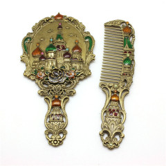 Russian style ancient tin castle mirror comb set portable small mirror set Russian castle mirror set