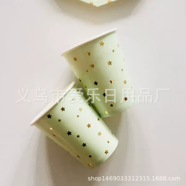 8 270ml paper cups with five-pointed star mint green gilt rim