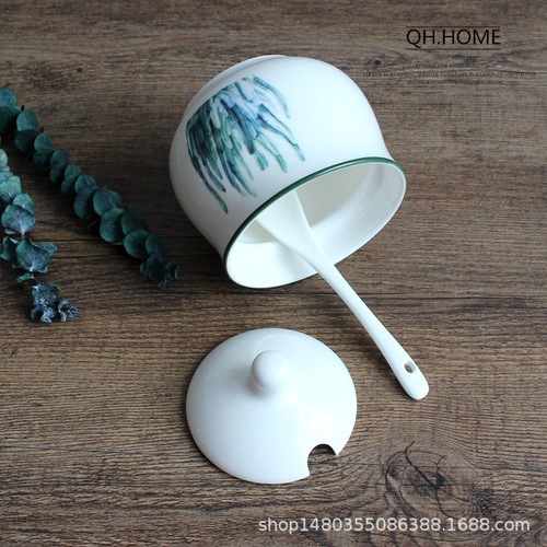 Ceramic seasoning jar Nordic plant seasoning box set combination kitchen supplies household seasoning bottle 4-piece set jar