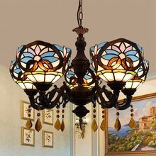 欧琈蒂凡尼复古创意彩色玻璃爱心巴洛克酒吧咖啡餐厅水晶5头吊灯
