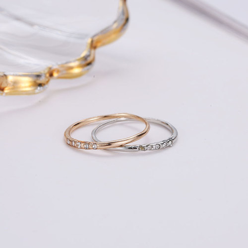 European and American ins style diamond joint ring for women, personality temperament copper inlaid rhinestone index finger ring, cross-border extremely thin tail ring