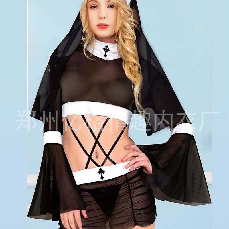Cross-Border New Sexy Lingerie Sexy Uniform Abstinence Nun Costume Halloween Plus Size Role Play Suit