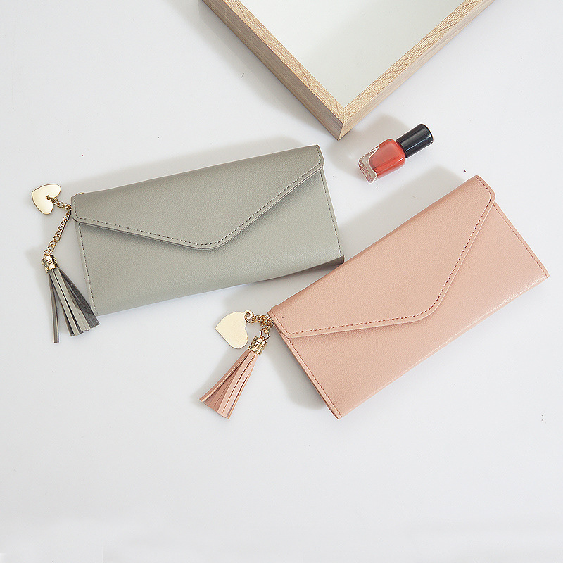 Wholesale 2025 New Wallet Women's Long Trendy Korean Style Student Wallet Fashion Love Pendant Tassel Buckle Wallet