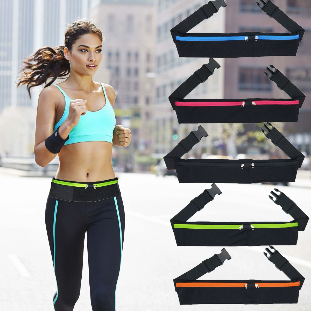 Travel Sports Belt Bag, Unisex, Waterproof Anti-Theft, Fits Phones up to 6.5", Reflective Strip