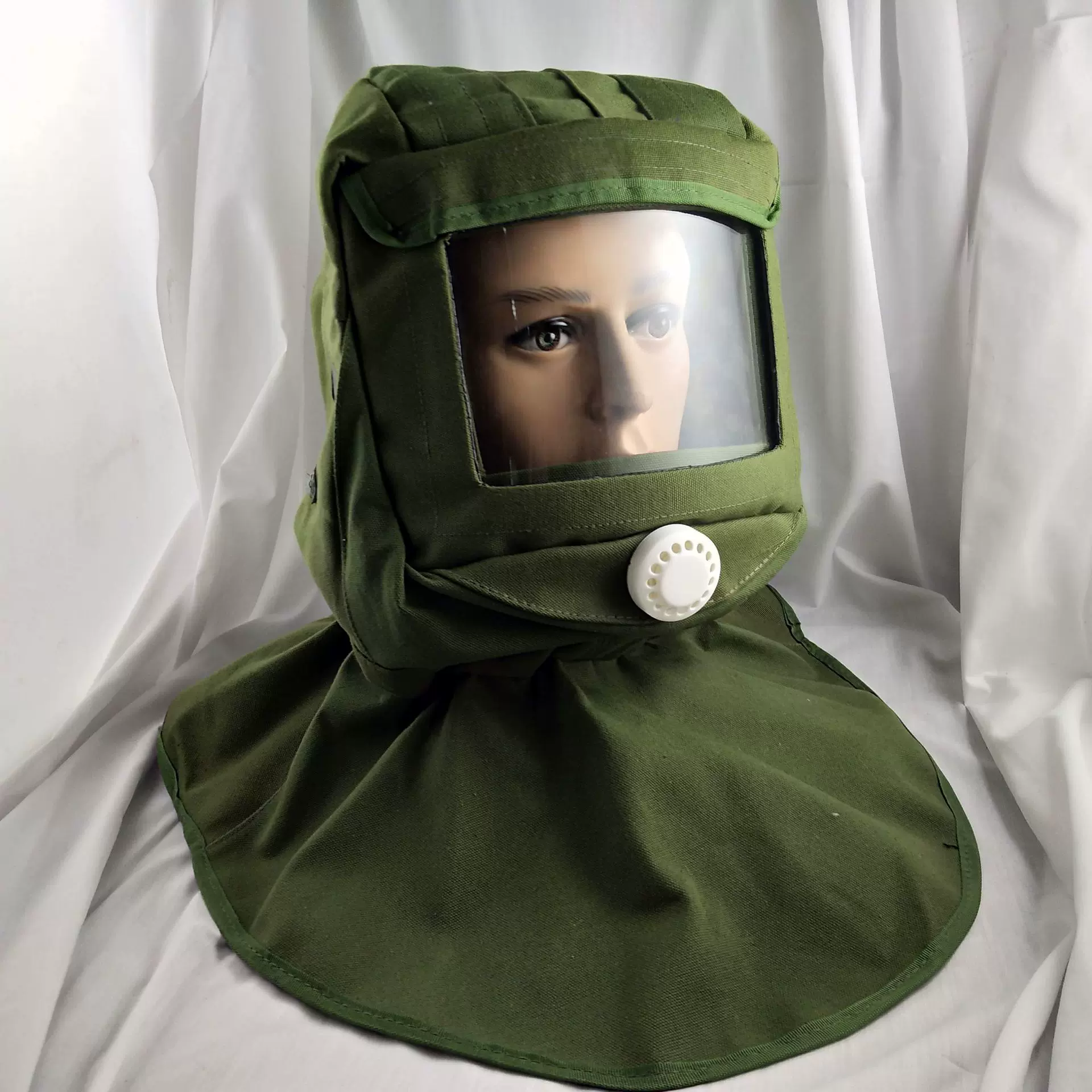 潔星牌1109草绿色防砂帽帆布防尘油漆防护面罩喷漆打磨帽玻璃镜片