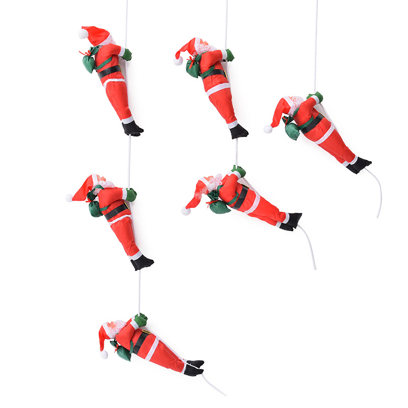 Colgante de Papá Noel de 40 cm, muñeco trepador de escaleras con cuerda, suministros de decoración navideña para el hogar, decoración tridimensional.
