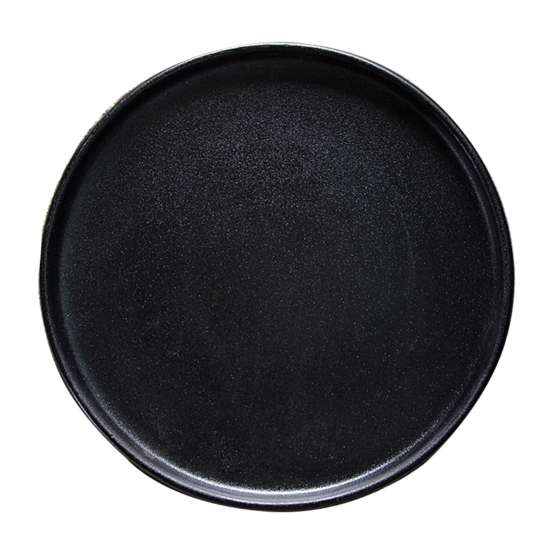 Placa de carne de cerámica esmerilado negro placa de horno redonda placa de sushi esmalte grueso placa de carne a prueba de arañazos hotel de exportación al por mayor