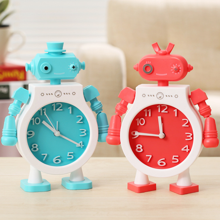 R1622 Creative Couple Robot Alarm Clock Second Sweeping Movement Student Bedroom Cartoon Clock Personality Battery Desk Clock
