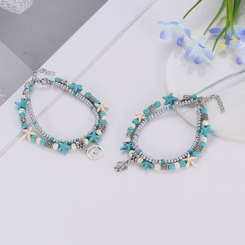 Пляжная ретро волнистая тканая anklet из жемчуга, европейский стиль