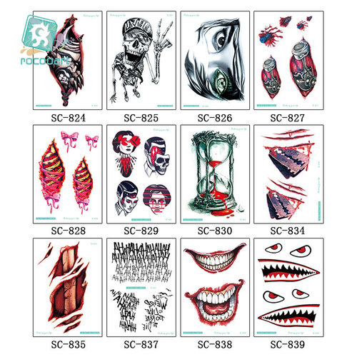 Halloween tattoo sticker realistic original horror bloodstain scar cover tattoo sticker blood lips tattoo