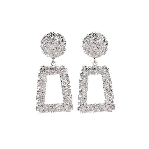 European and American exaggerated, frosted, trendy geometric earrings, creative and personalized embossed trapezoidal long metal earrings