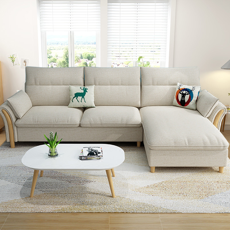 Sofá de tela nórdico para sala de estar, para apartamentos pequeños y medianos, muebles de látex, desmontable y lavable, unidad de alquiler de apartamento, madera maciza minimalista.