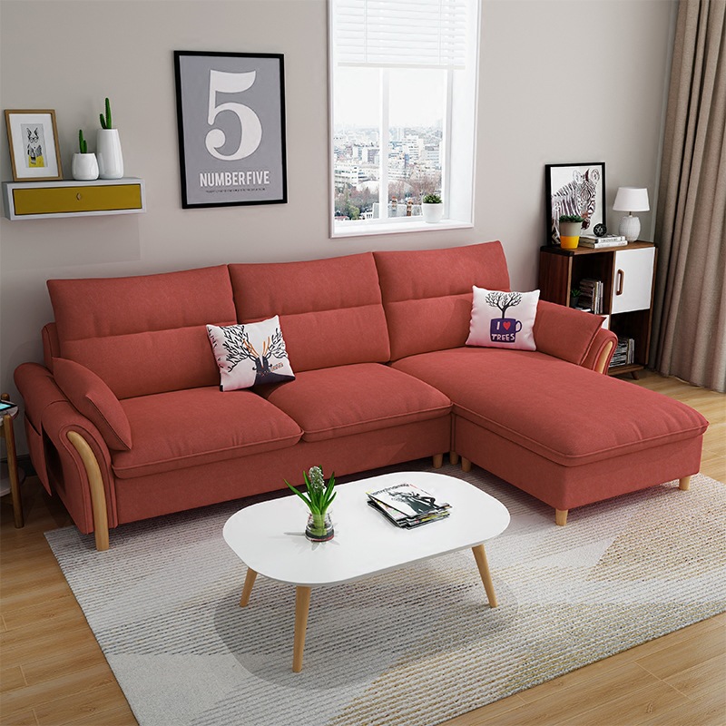Sofá de tela nórdico para sala de estar, para apartamentos pequeños y medianos, muebles de látex, desmontable y lavable, unidad de alquiler de apartamento, madera maciza minimalista.