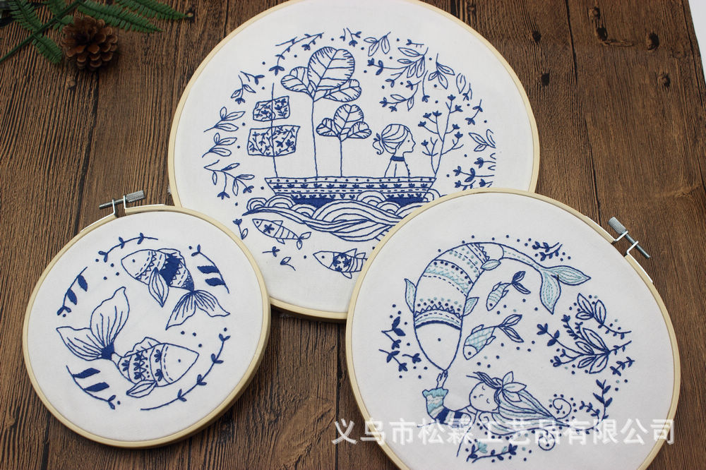 Peces grandes Begonia tela hecha a mano DIY novato Europeo paquete de material de bordado kit traje de costura simple pluma bordado