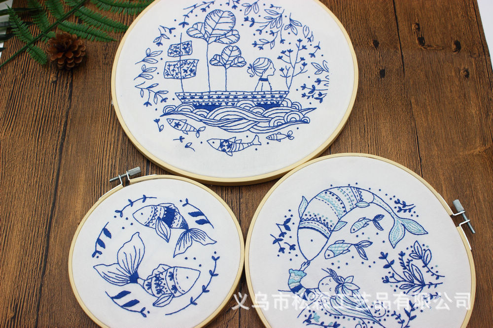 Peces grandes Begonia tela hecha a mano DIY novato Europeo paquete de material de bordado kit traje de costura simple pluma bordado