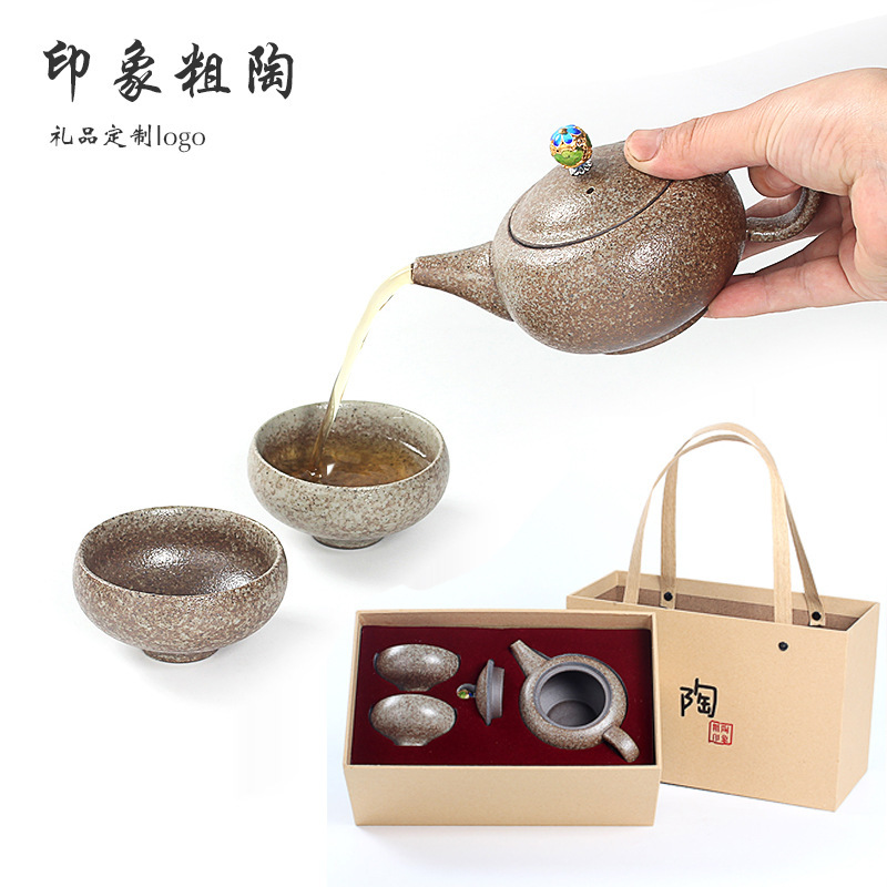 Stoneware Kung Fu Tea Set One Pot Two Cups Ceramic Home Office Gift Japanese Style Teapot Express Cup Gift