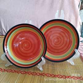 创意彩色混级条纹彩虹碗釉下彩碗盘 手绘餐具日用陶瓷百货