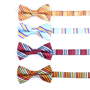 Striped plaid bow tie bridegroom groomsman color polyester silk bow tie collar flower dance performance wedding bow tie cross-border