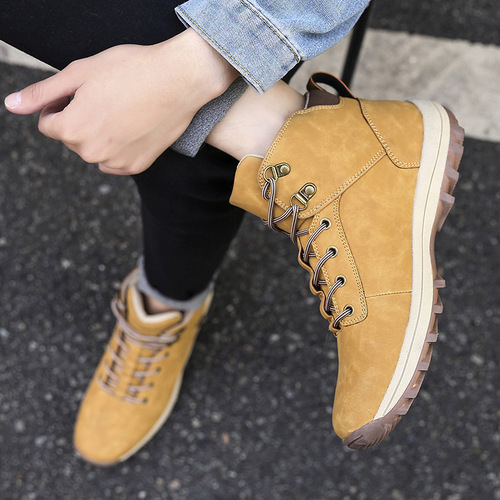 Mens Leather Work Boots Trendy Slip Resistant Casual Shoes Men High Top Men Shoes Martin Boots