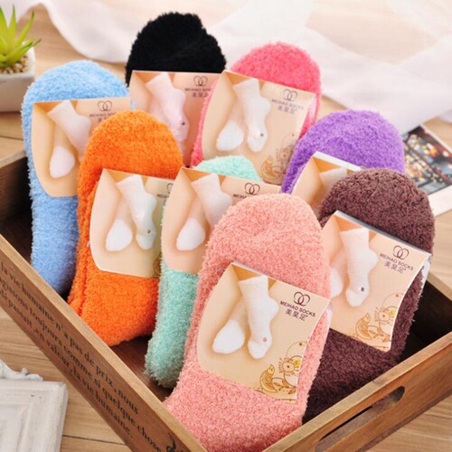 Candy color half velvet socks for women, solid color warm plush socks, floor socks, sleep socks, coral velvet mid-calf socks