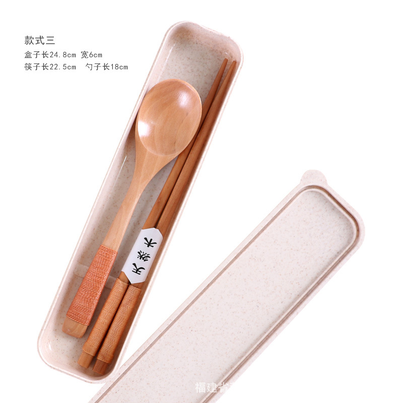 스타일 3 A-8 연목 카키색 숟가락 + 연목 카키색 젓가락 + 대형 밀 상자
