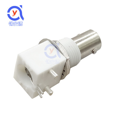 BNC白膠母座帶螺母墊片 焊板90度PCB面板座 監控視頻Q9頭彎腳插座