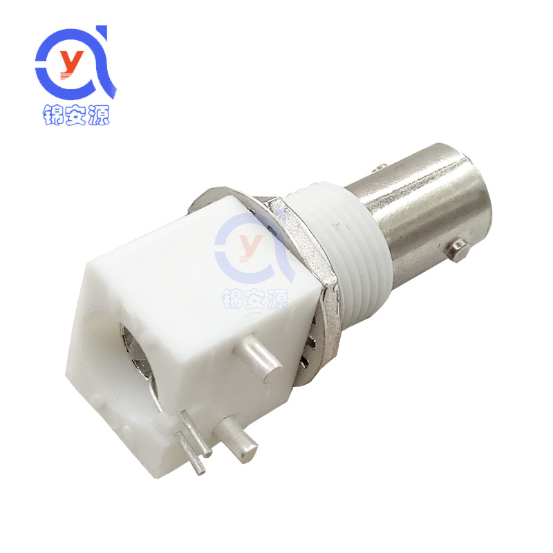 BNC白膠母座帶螺母墊片 焊板90度PCB面板座 監控視頻Q9頭彎腳插座