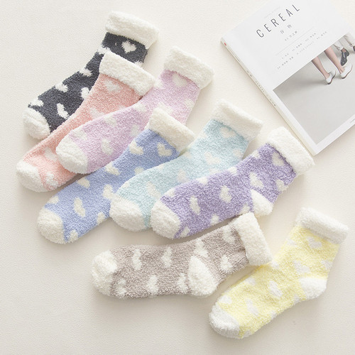 Autumn and winter new style flanged candy color love small fresh coral velvet towel home floor women's socks thickened