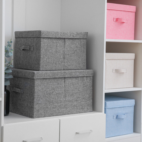 Cotton and linen storage box with lid, fabric storage container, wardrobe organizer box, clothing storage box, home extra large, foldable