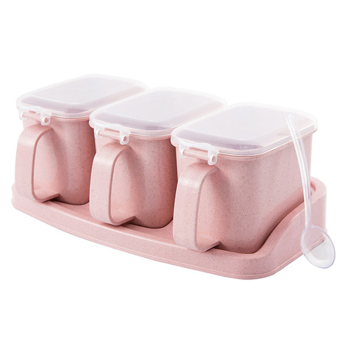 Wheat flavoring box plastic seasoning jar set kitchen household salt shaker creative seasoning box seasoning jar