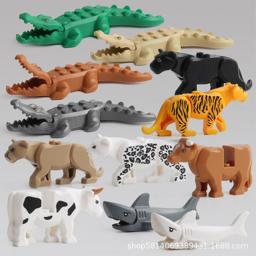 Amazon's best selling bagged animal building blocks assembly toy building blocks crocodile tiger shark ornaments model 13 models