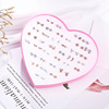 Small plastic gift box heart-shaped, hypoallergenic earrings, Korean style, simple and elegant design, 36 pair, wholesale