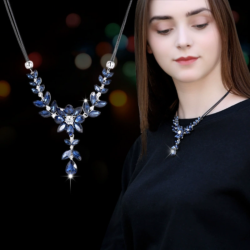 Хит продаж: женское колье с подвеской в виде капли воды, инкрустированное кристаллами и стразами, двухслойное, на веревочной цепочке, с белыми стразами