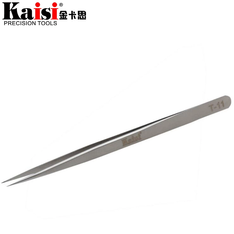 Kaisi T-11 заостренные матовые прецизионные пинцеты из закаленной нержавеющей стали для ремонта мобильных телефонов с алмазным зажимом