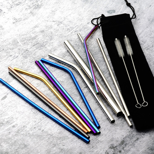 Cross-border exclusive food-grade 304 stainless steel straw, iridescent gold, milk tea drink metal straw set