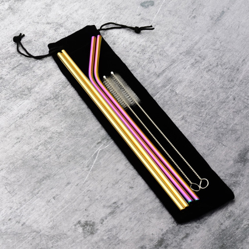 Cross-border exclusive food-grade 304 stainless steel straw, iridescent gold, milk tea drink metal straw set