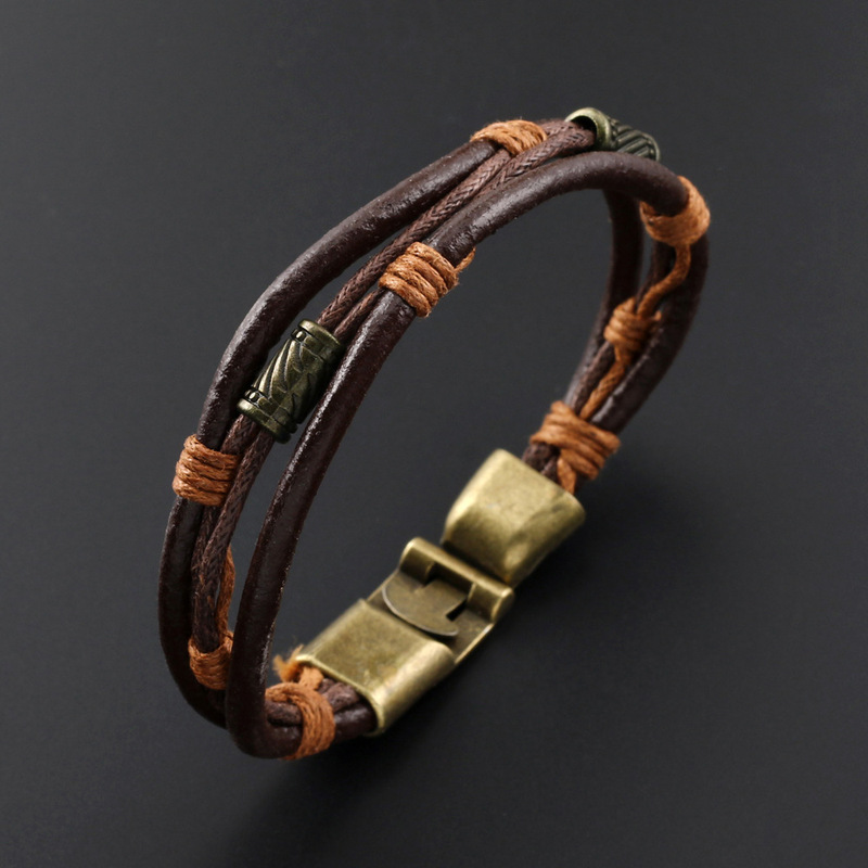 Bracelet men's cowhide hemp rope alloy bracelet fashion fashion retro leather bracelet foreign trade hot new factory direct sales